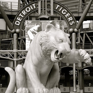 Detroit Tigers Mat Print: &#39;Guarding The Park&#39; B&W