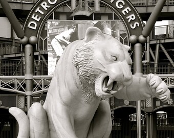 Detroit Tigers Mat Print: 'Guarding The Park' B&W