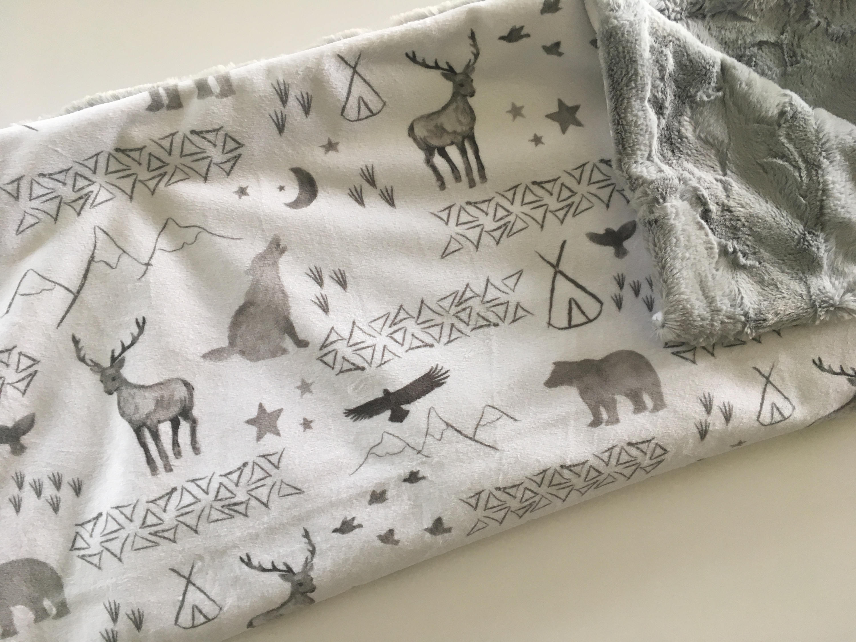 Woodland moose bear gray Baby Blanket triangle teepee tp Etsy