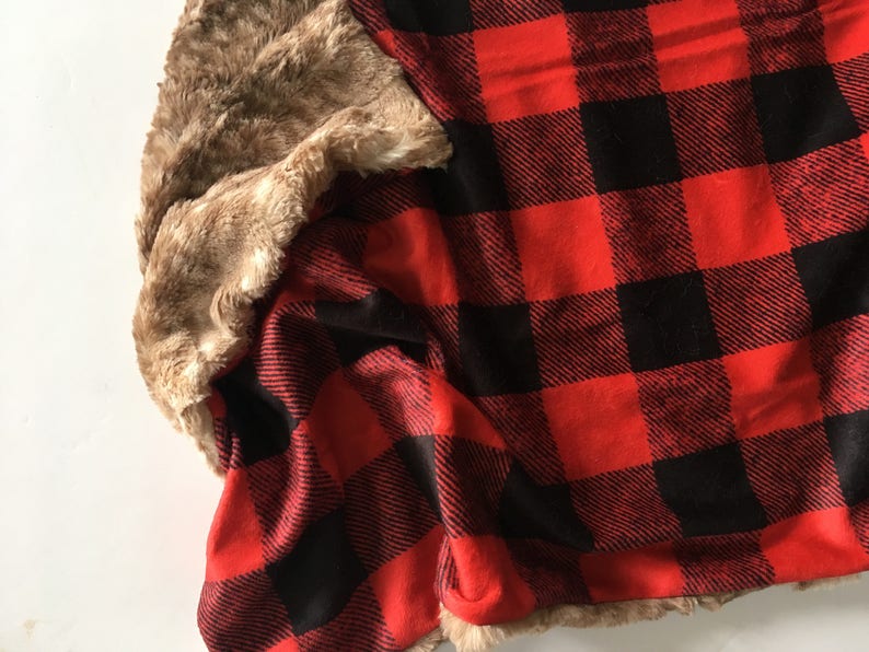 Buffalo check lovey security blanket faux fawn Baby lovey Etsy