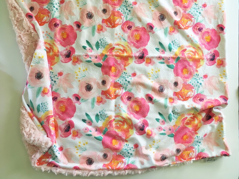 Floral Minky Baby Blanket blush pink floral nursery double | Etsy
