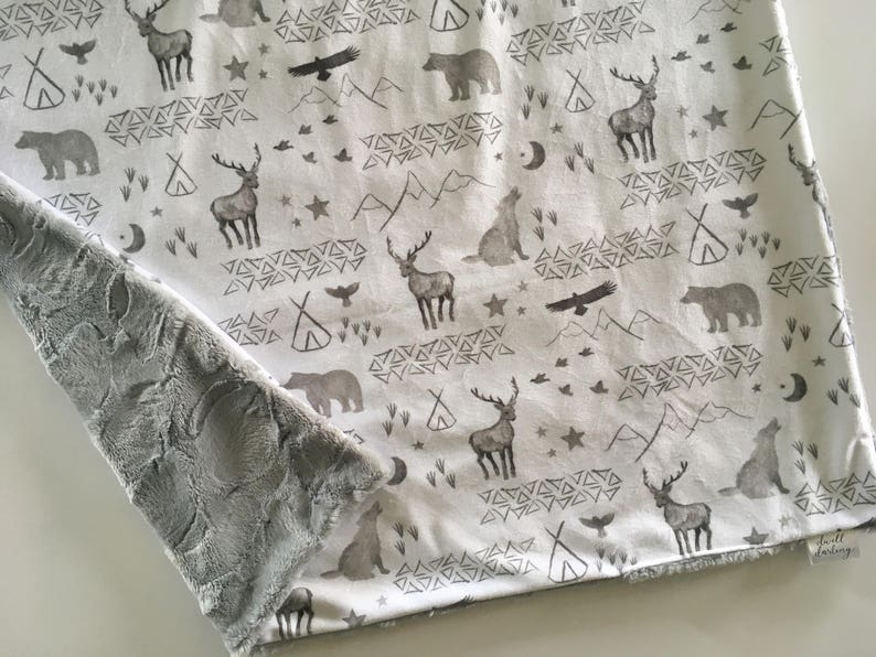 Woodland moose bear gray Baby Blanket triangle teepee tp Etsy