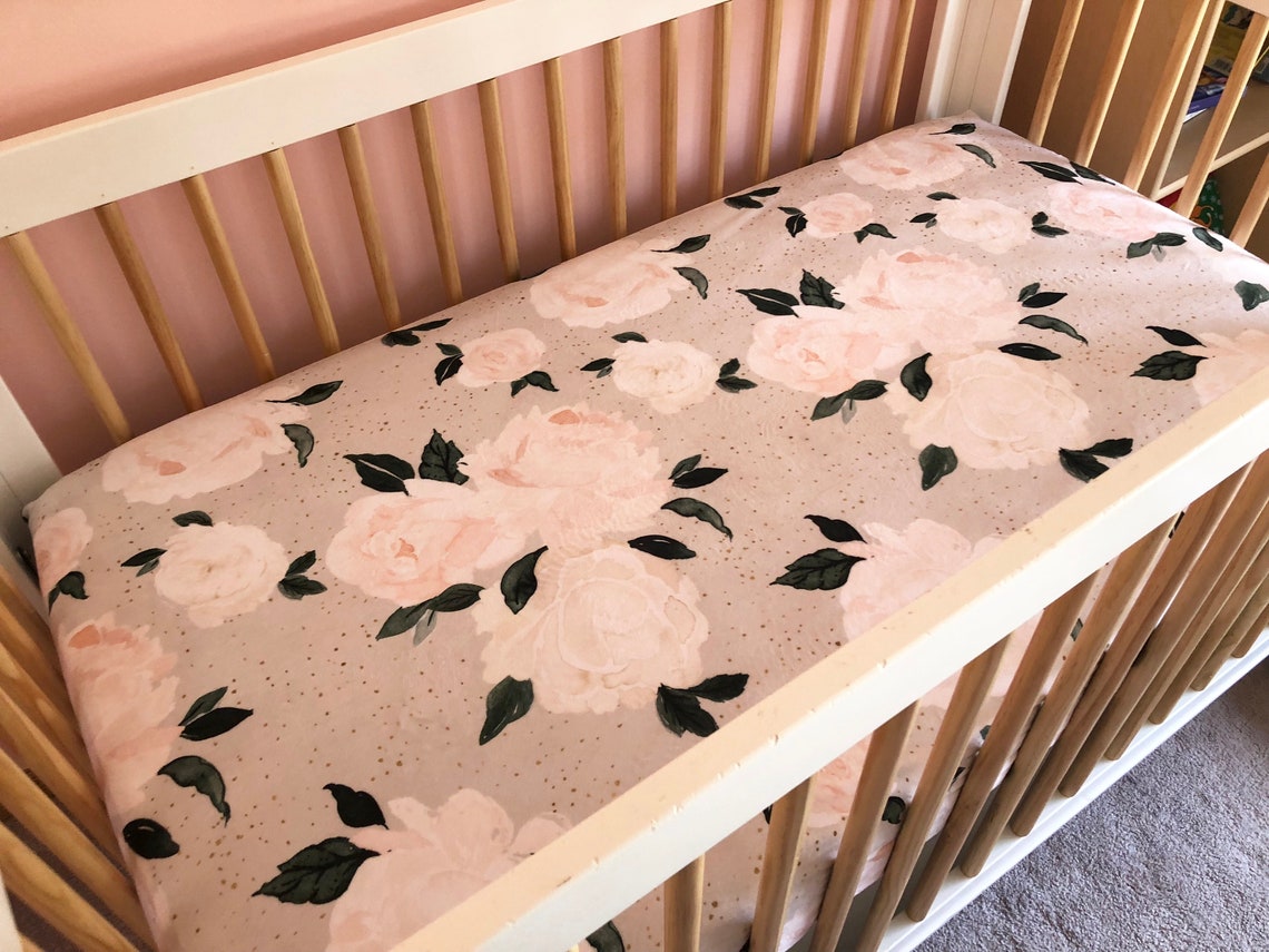 Neutral floral crib sheet floral nursery coral nursery girl Etsy