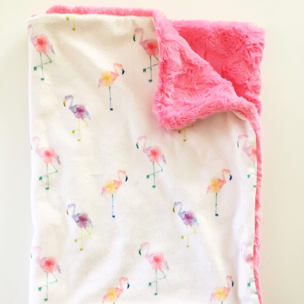 Aquarel Flamingo Lovey, flamingo baby lovey veiligheid deken, minky Flamingo's kwekerij, douchegift voor meisje-baby, peuter cadeau