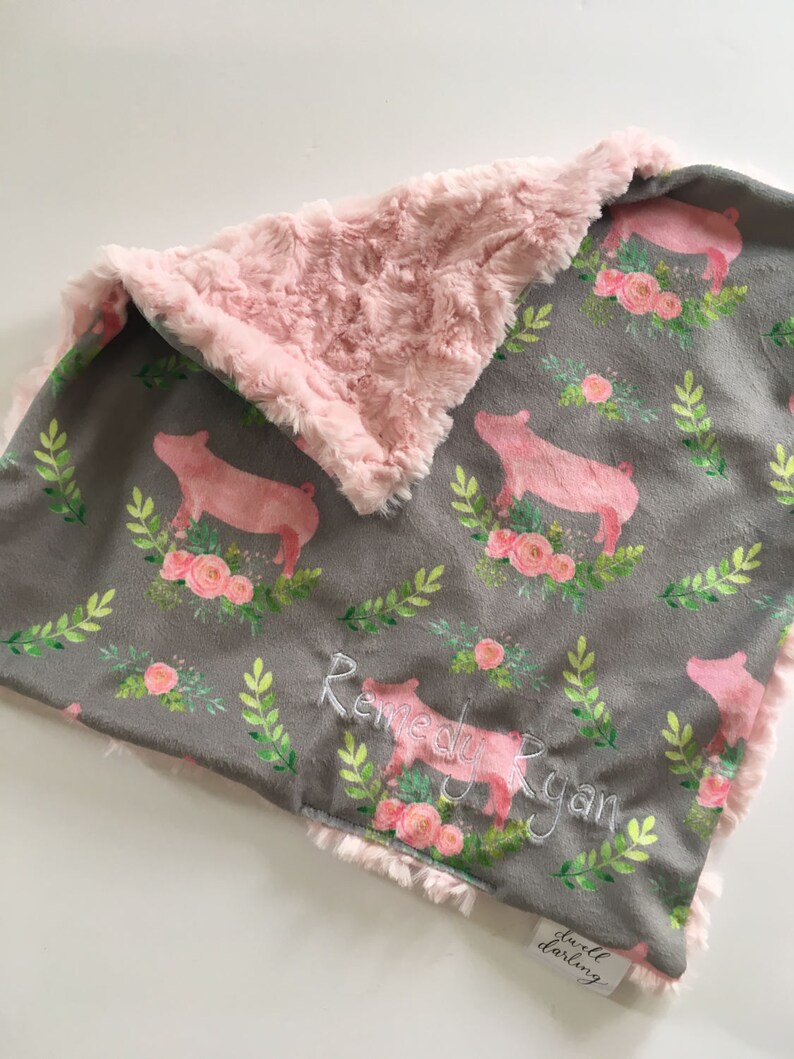 floral baby blanket nursery modern baby shower toddler lovey pig room decor Pig lovey security blanket floral blanket