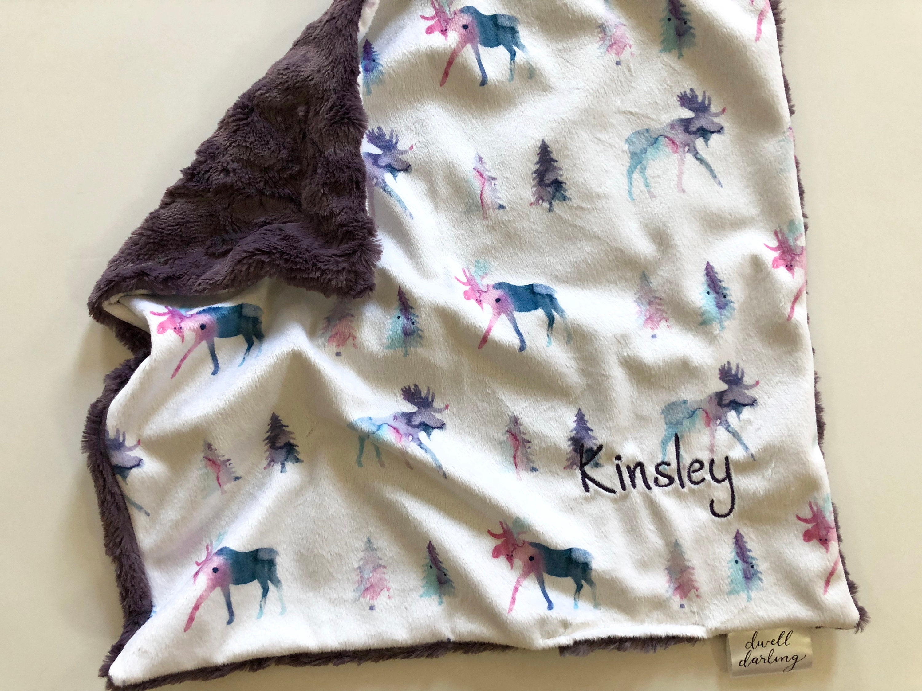 Moose lovey purple moose security blanket Woodland Forest Etsy