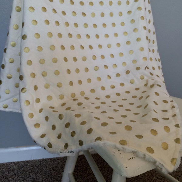 Gold Dot Blanket, Minky Baby Blanket, Classy Nursery, Modern, Gold Nursery, Polka dot nursery, soft blanket, baby bedding newborn photo prop