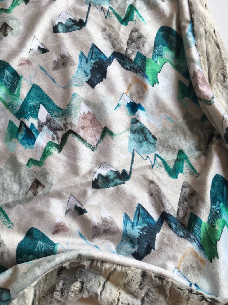 Adventure Baby Blanket modern baby gift minky Baby Blanket hipster Nursery Blue Green Mountain blanket mountains baby bedding