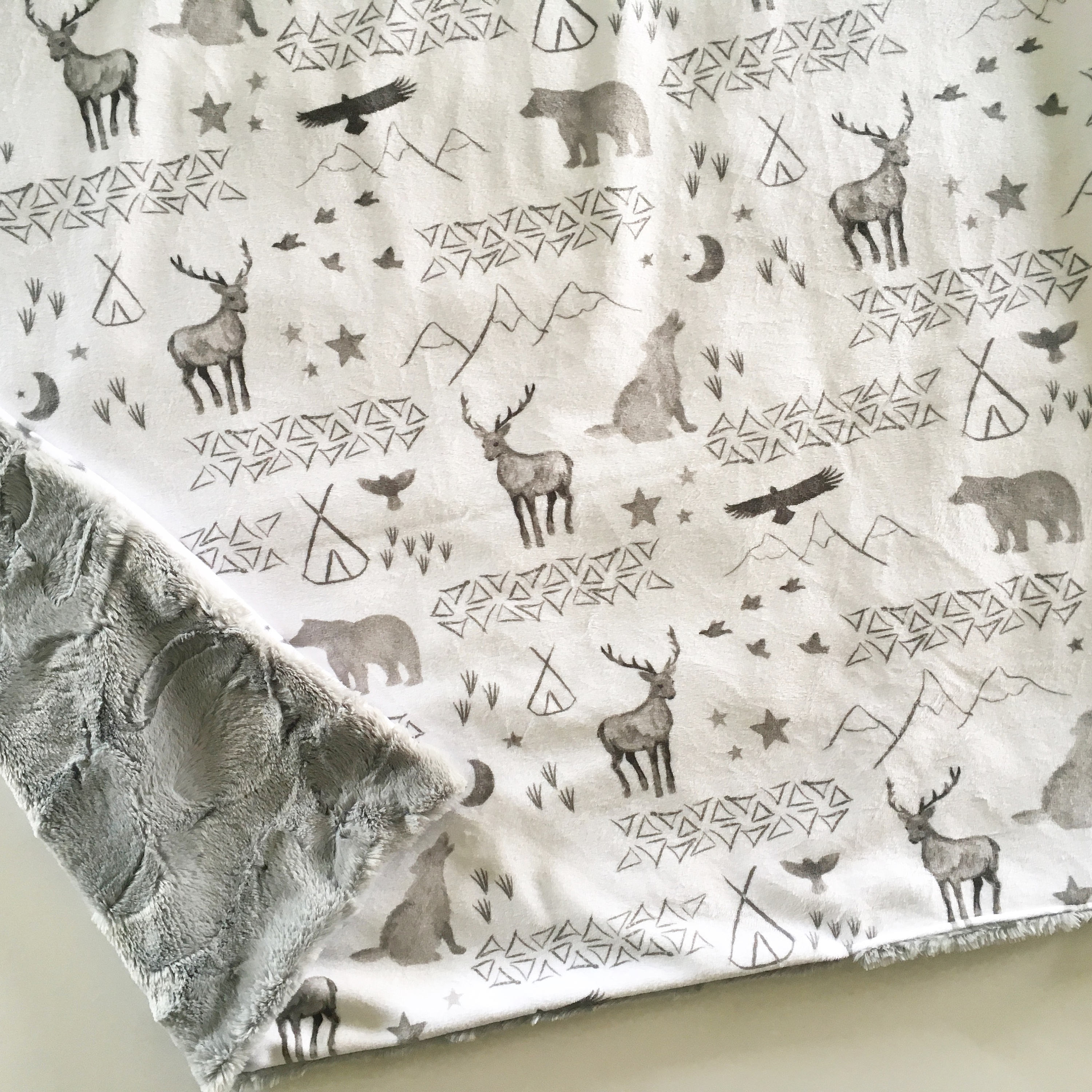 Woodland moose bear gray Baby Blanket triangle teepee tp Etsy