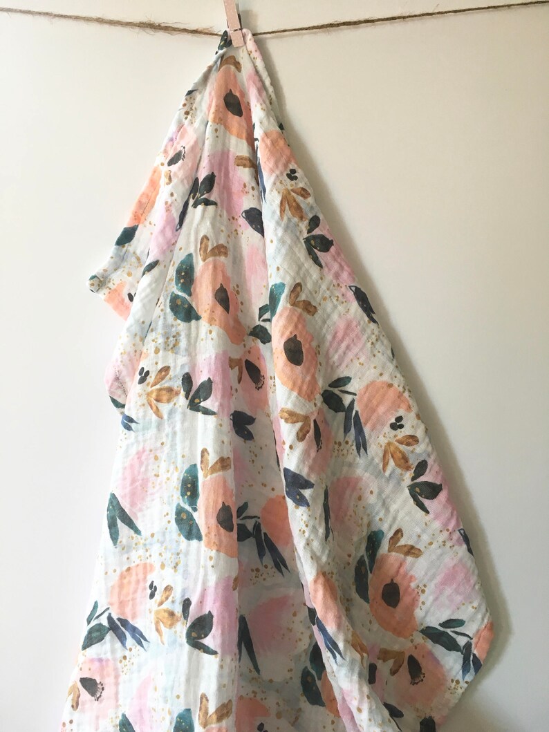 Coral Floral Swaddle Organic Gauze Baby Blanket Baby Girl | Etsy