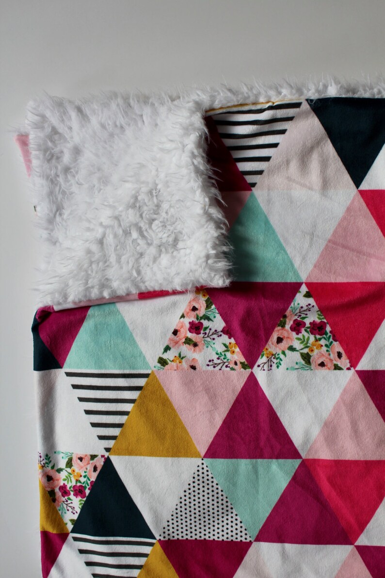 Floral Minky Baby Blanket pink black gray navy gold floral Etsy