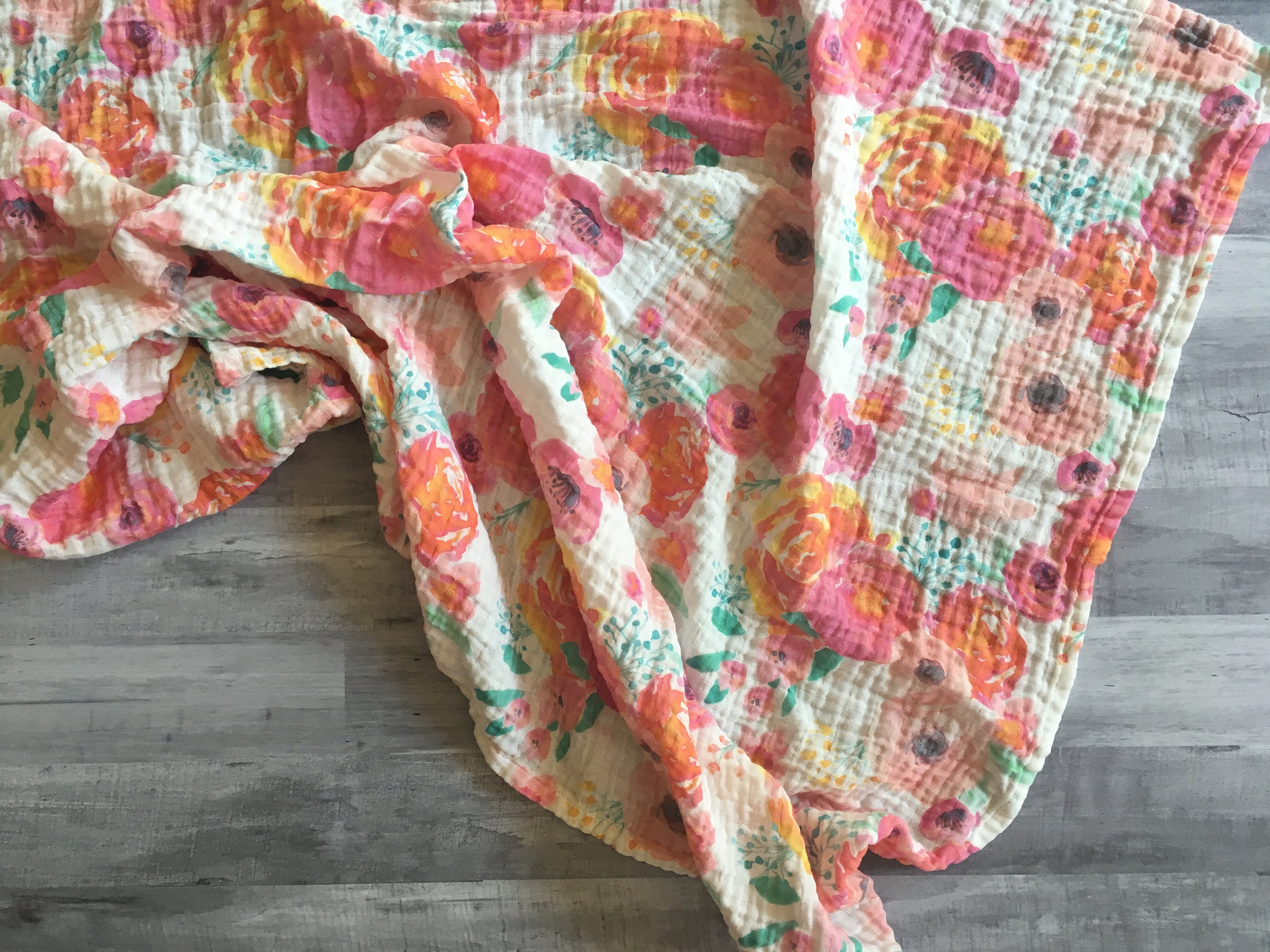 Bright Floral Swaddle Organic Gauze Baby Blanket Baby Girl | Etsy
