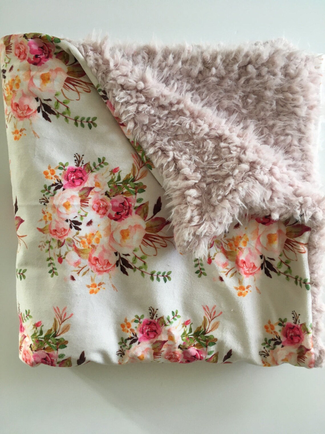 Boho Vintage Floral Minky Baby Blanket blush pink floral Etsy