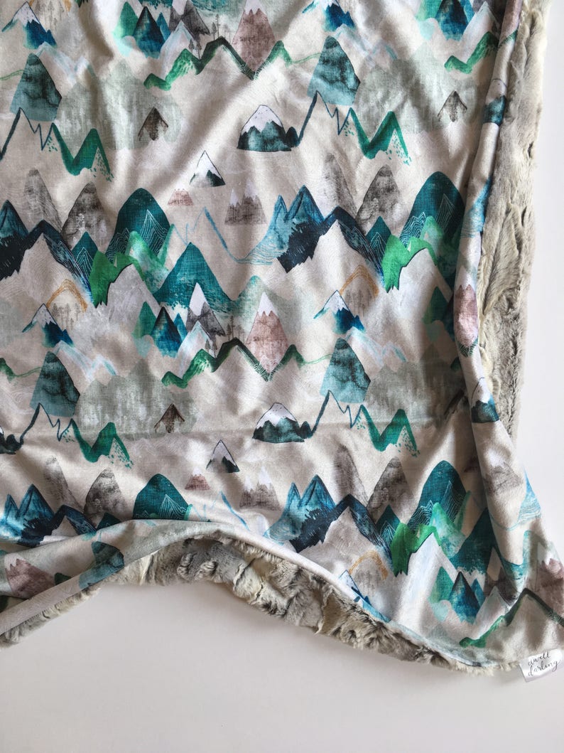 Adventure Baby Blanket modern baby gift minky Baby Blanket hipster Nursery Blue Green Mountain blanket mountains baby bedding