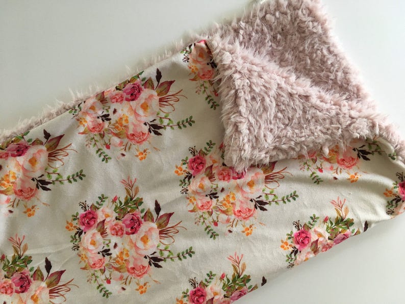 Boho Vintage Floral Minky Baby Blanket blush pink floral Etsy