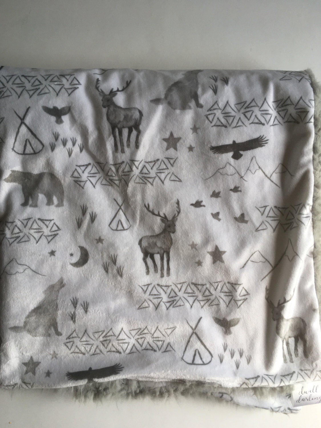 Woodland moose bear gray Baby Blanket triangle teepee tp Etsy