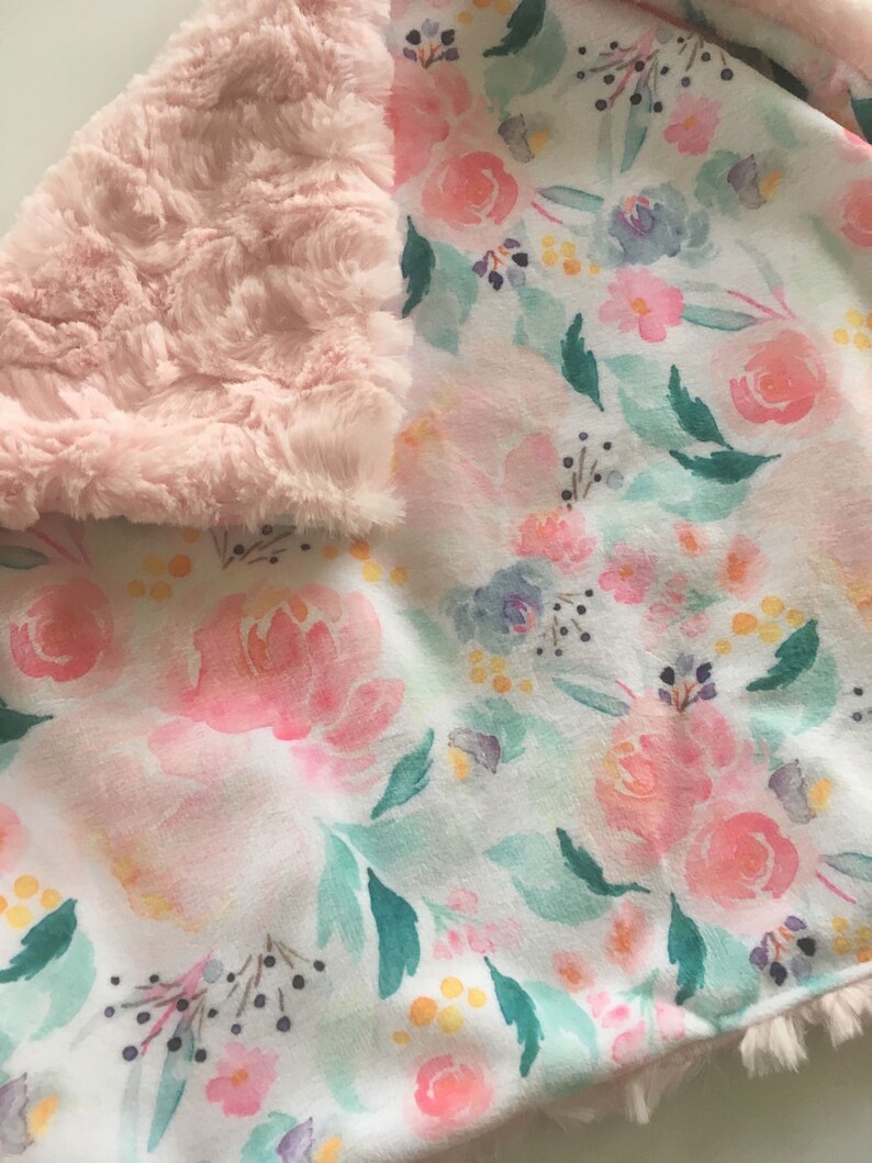 Blush pink Floral lovey security blanket 16 inches x 16 Etsy
