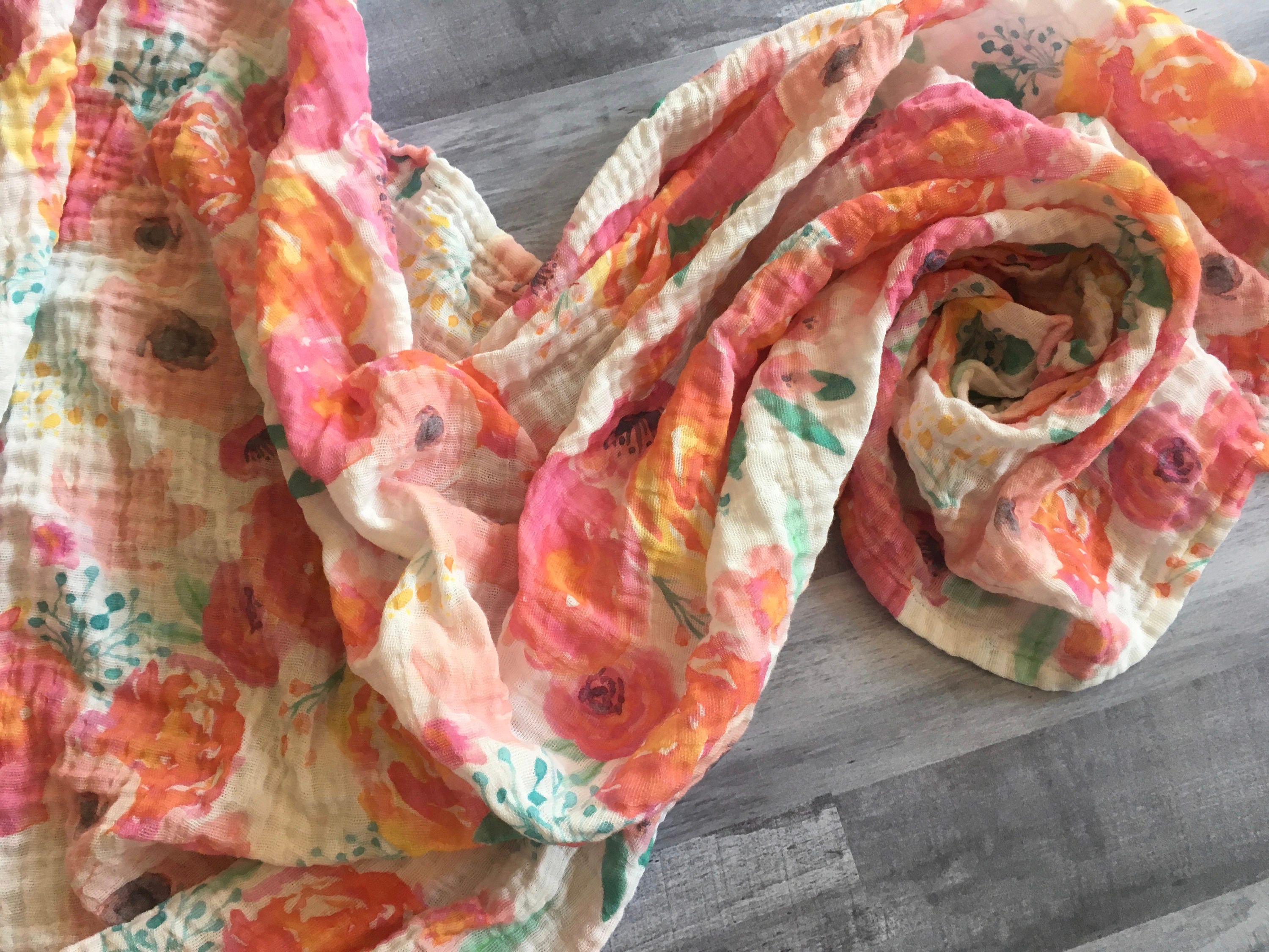 Bright Floral Swaddle Organic Gauze Baby Blanket Baby Girl | Etsy