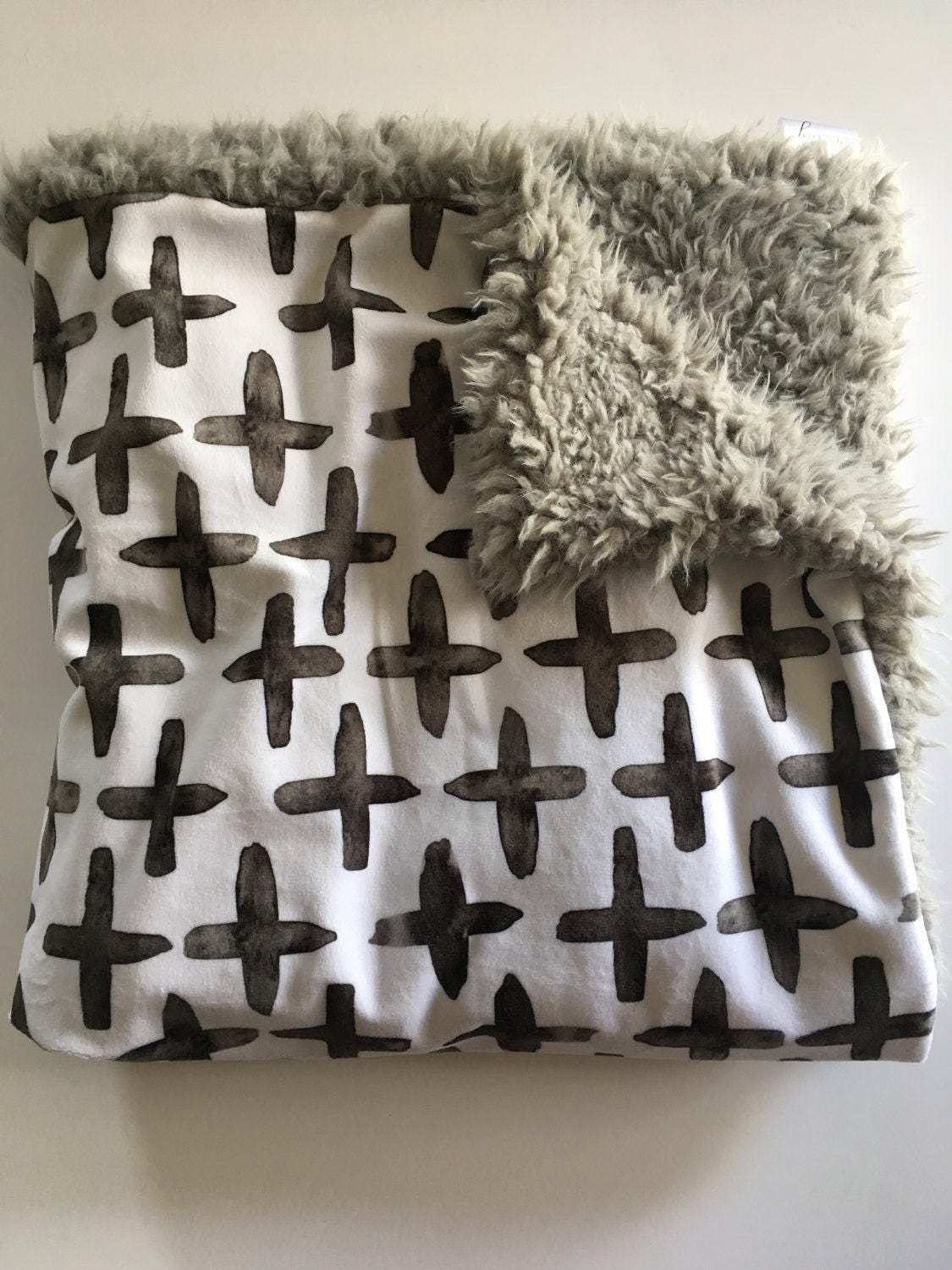 Black watercolor plus baby blanket gray Blanket geometric Etsy
