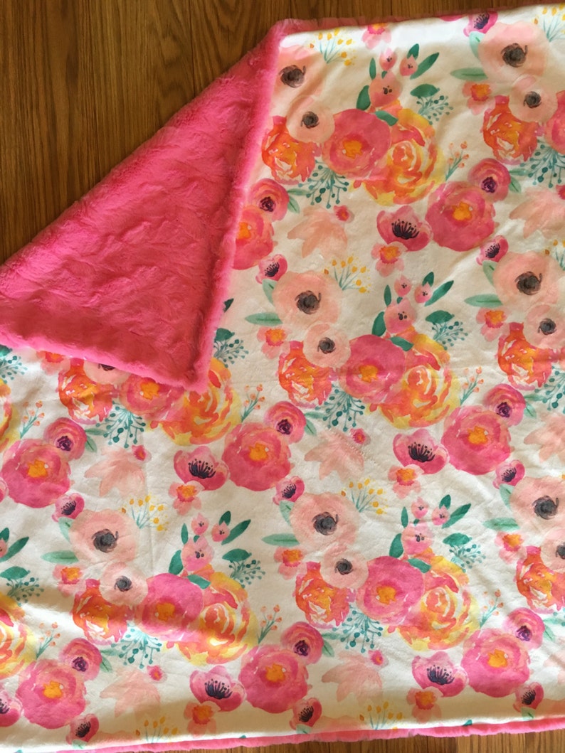 Floral Minky Baby Blanket pink floral nursery double minky Etsy