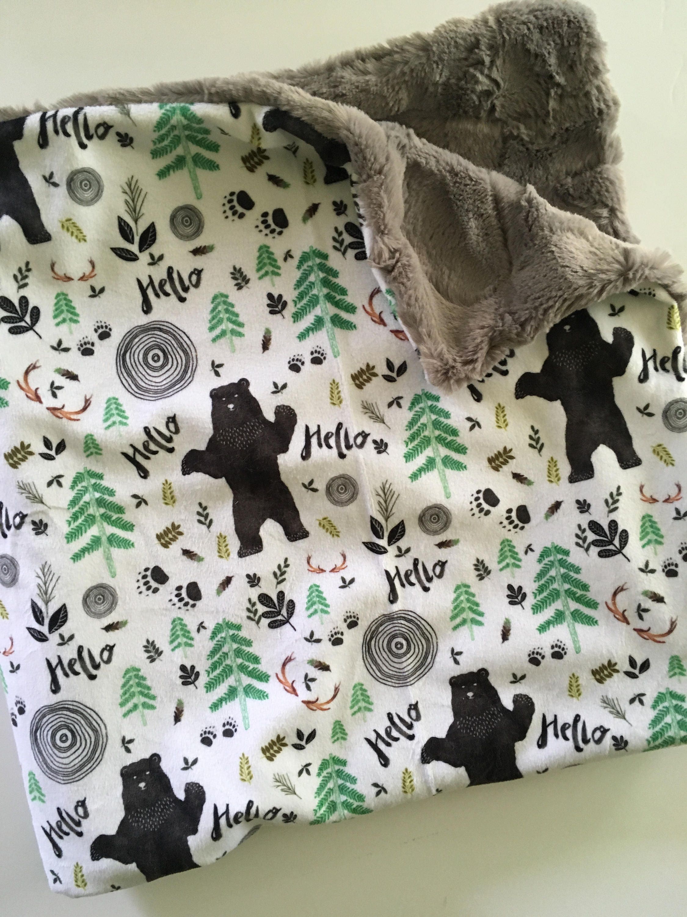 Bear Baby Blanket minky Baby Blanket Woodland Nursery Etsy