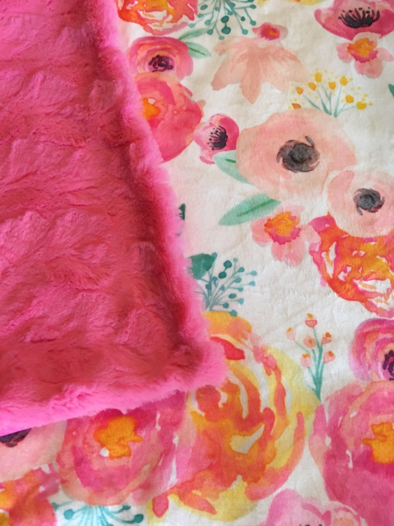 Floral Minky Baby Blanket pink floral nursery double minky Etsy