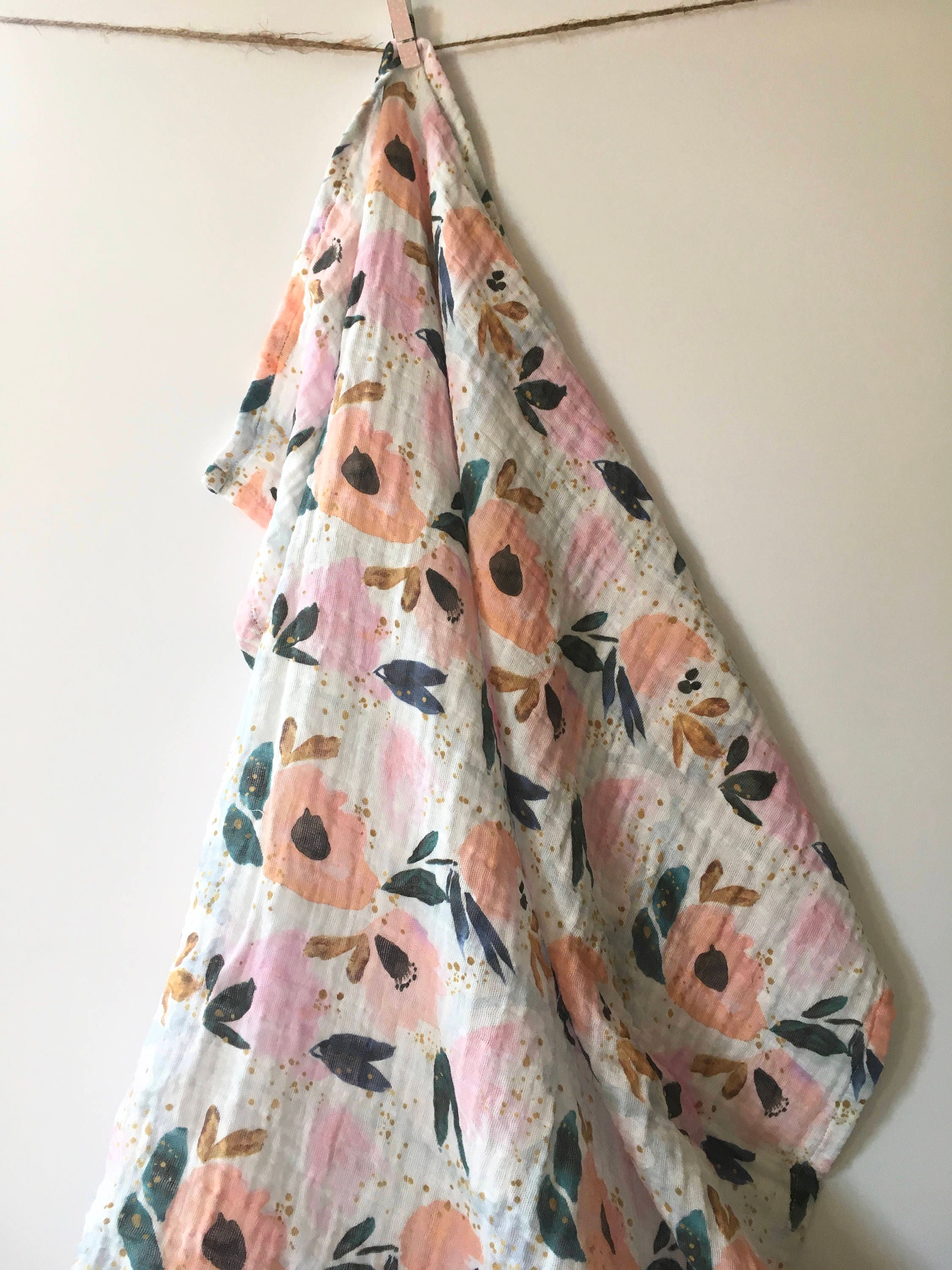 Coral Floral Swaddle Organic Gauze Baby Blanket Baby Girl | Etsy