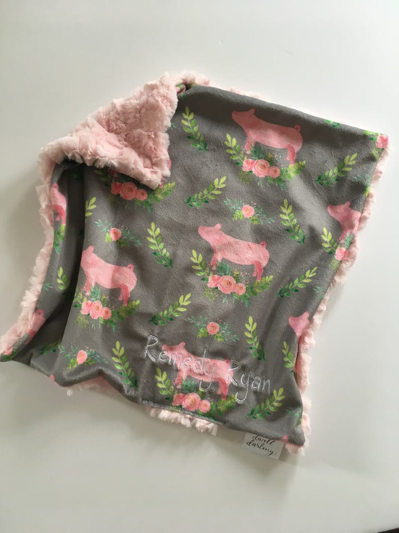 floral baby blanket nursery modern baby shower toddler lovey pig room decor Pig lovey security blanket floral blanket