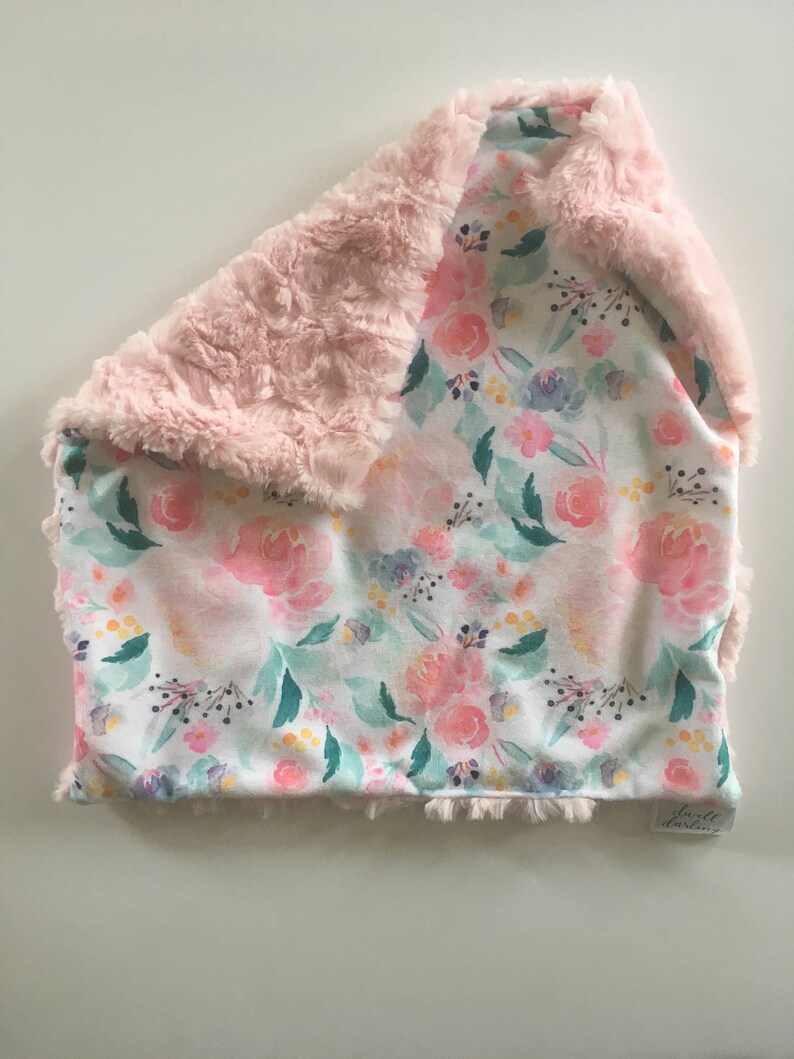 Blush pink Floral lovey security blanket 16 inches x 16 Etsy