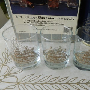 Clipper Ship Entertainment Set / 5 piece boxed set navy blue vinyl ice bucket / clear lucite handle / nautical barware Fathers Day gift