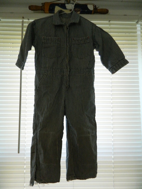 Little boys hickory stripe coveralls overalls siz… - image 3