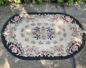 Hook rug vintage handmade large oval