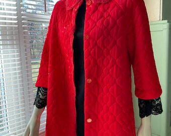 Sears red quilted robe mid century size 32 medium nylon housecoat