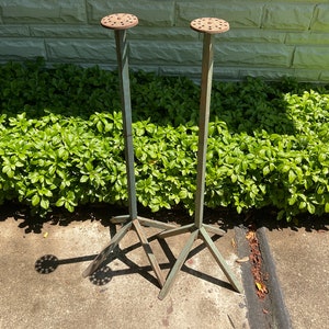 Wood collapsible folding round drying rack stands pair /  frames only vintage chippy paint rustic