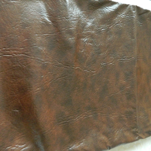 Brown textured naugahyde fabric remnant / faux leather upholstery vinyl / synthetic leather 1+ yard