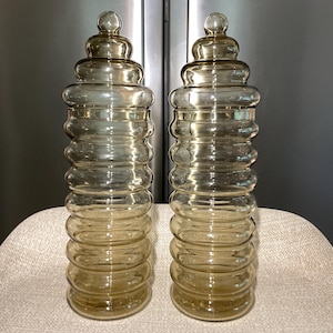 One MCM Holmegaard Primula smoke art glass apothecary jar with lid Jacob Bang 12.5&quot; Danish art glass