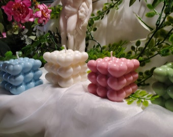 Heart Bubble Cube Candle: Scented Soy Wax Home Decor
