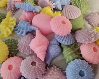 Mini Pastel Seashell Soap, Conch Sea Shell, Sea Urchin Bulk Soaps, Nautical and Birthday Party or Sea Theme Bathrooms