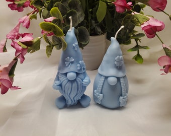 Lucky Charm Garden Gnome Candles Couple, Cute Boy and Girl Gnomes, Fairy Garden,  Soy Wax