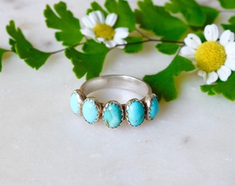 Turquoise Ring Sterling Multi Stone Silver Ring Five Stone Ring Natural Stone Boho Stacking Ring Layering Ring Gemstone Birthstone Ring