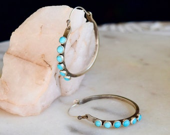 Turquoise Hoop Earring, Sterling Silver Hoops with Turquoise, Everyday Earrings, Boho Jewelry, Natural Gemstone Earring, Birthstone Earrings