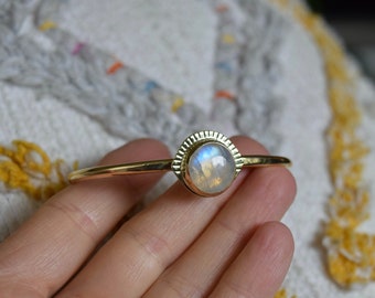 Moonstone Cuff Bangle Bracelet Gold Silver Bangle Bracelet Holiday Gifts Boho Cuff Bracelet Layering Bracelet Bohemian Jewelry Brass Cuff