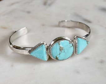 Turquoise or Moonstone Cuff Bracelet Sterling Silver Triangle Multi Stone Boho Bracelet Natural Stone Recycled Silver OOAK Jewelry Unisex