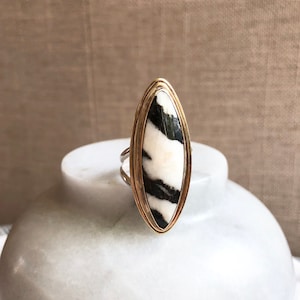 Jasper Ring, Zebra Jasper Gold or Silver Ring, Black and White Gemstone Ring, Large Statement Ring, Boho Jewelry, Big Rings, Gifts for Her