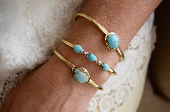 Turquoise Cuff Bangle Bracelet Gold Bangle Silver Bangle Cuff Bracelet Layering Bracelet Bohemian Jewelry Adjustable Brass Cuff Gift for Her