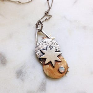 Silver Moon Necklace Opal Moonstone Celestial Jewelry Boho Moon Phase Stars Alignment Bronze Birthstone Recycled Gifts for Her Gemstone image 4