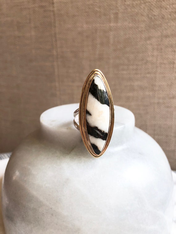 Jasper Ring, Zebra Jasper Gold or Silver Ring, Black and White Gemstone Ring, Large Statement Ring, Boho Jewelry, Big Rings, Gifts for Her