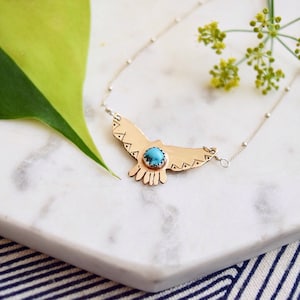 Hawk Necklace Personalized Pendant Turquoise Jewelry Custom Name Necklace Eagle Hand Stamped Boho Jewelry Gold Silver Free/Wild Bird Eco