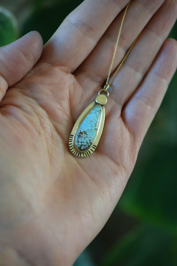Turquoise Pendant Necklace: in Gold or Sterling Silver, Natural American Turquoise Gemstones, Handmade Boho Jewelry, Birthstone Necklace