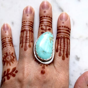 Turquoise Ring Natural Stone Big Turquoise Ring Custom Ring Maximalist Boho Jewelry Personalized Ring Recycled Sterling Birthstone Jewelry